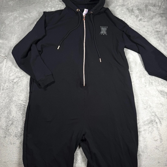 Savage X Fenty Black Hooded Jumpsuit Women’s 2X Plus Size One Piece Zip Up - Picture 1 of 9
